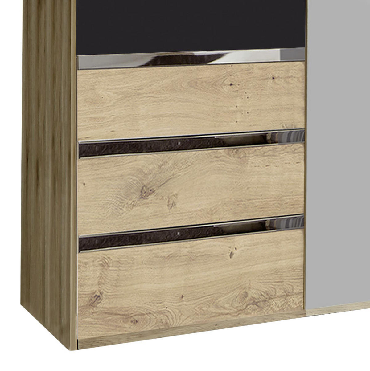 DREHTÜRENSCHRANK in Graphitfarben, Silberfarben, Eichefarben  - Chromfarben/Eichefarben, Modern, Glas/Holzwerkstoff (150/216/58cm) - MID.YOU