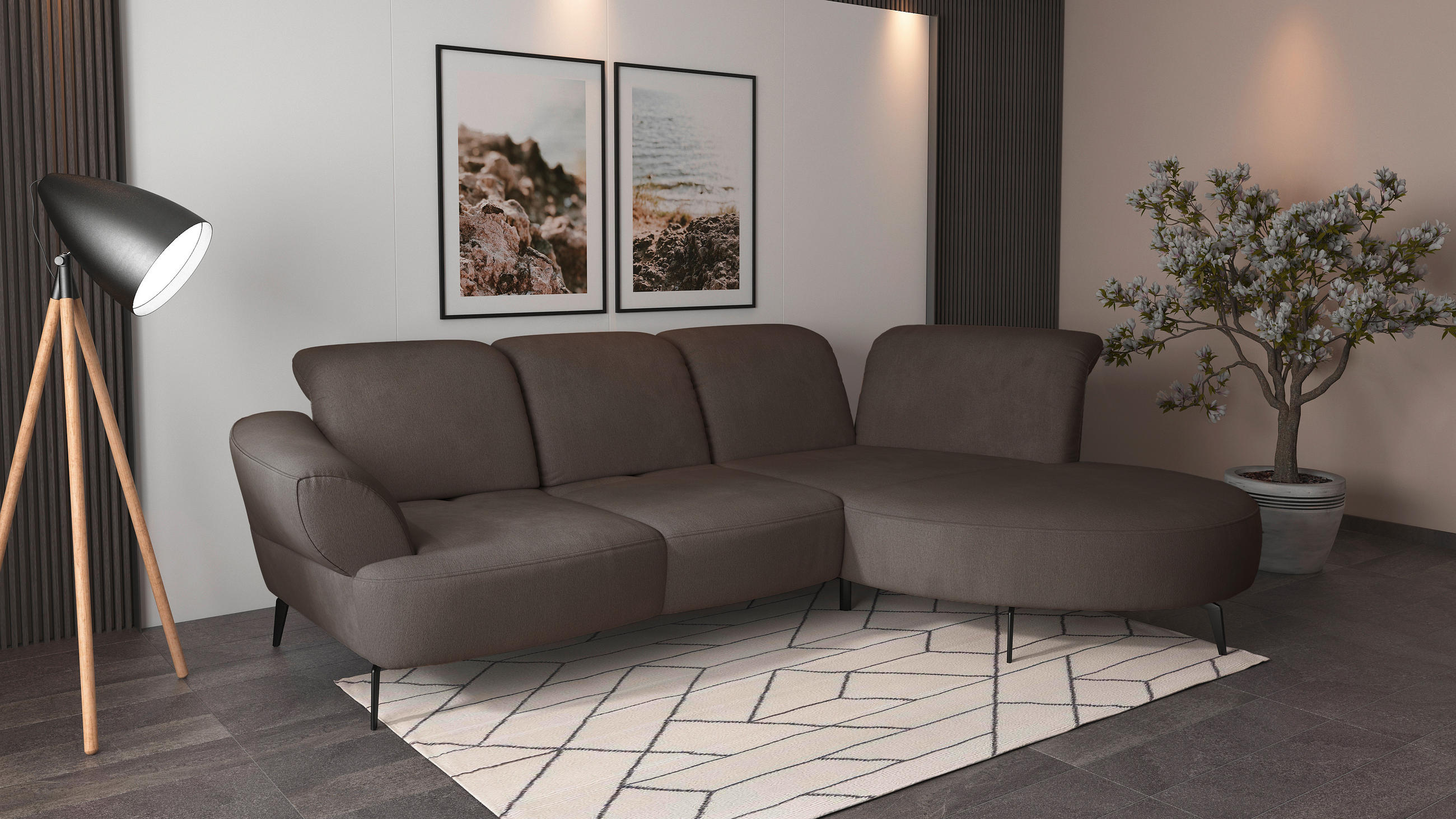 ECKSOFA in Flachgewebe Schlammfarben  - Schlammfarben/Schwarz, Modern, Textil/Metall (313/208cm) - Sit & More