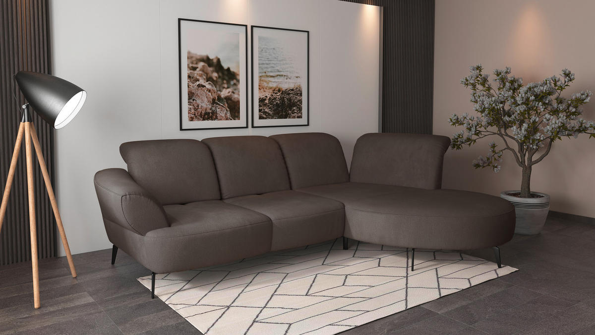 ECKSOFA in Flachgewebe Schlammfarben  - Schlammfarben/Schwarz, Modern, Textil/Metall (313/208cm) - Sit & More