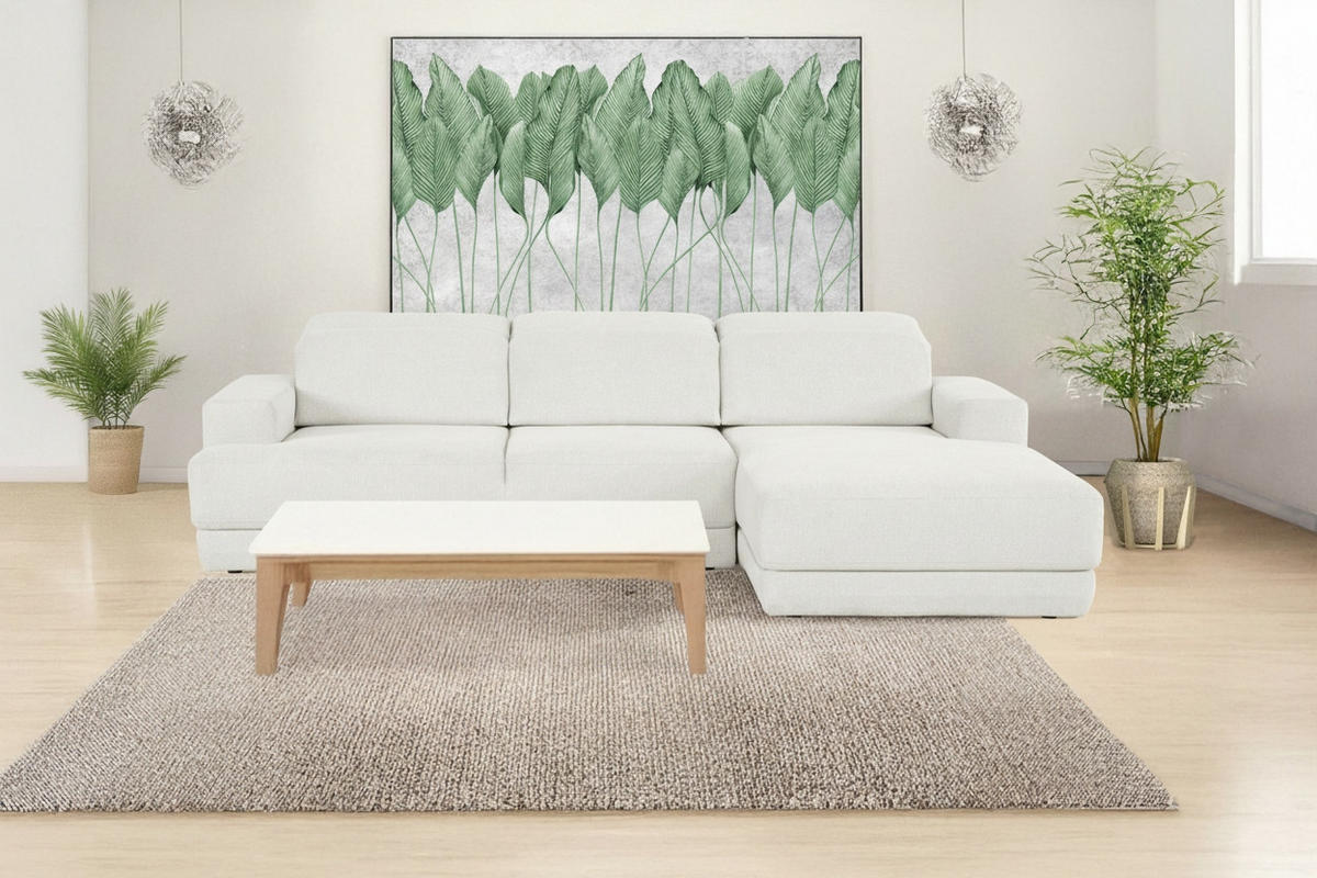 ECKSOFA Weiß Webstoff  - Schwarz/Weiß, Design, Kunststoff/Textil (293/204cm) - MID.YOU