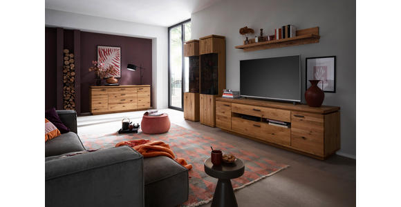 WOHNWAND 4-teilig  in Grau, Eichefarben  340/204/50 cm  - Eichefarben/Anthrazit, Natur, Glas/Holz (340/204/50cm) - Linea Natura