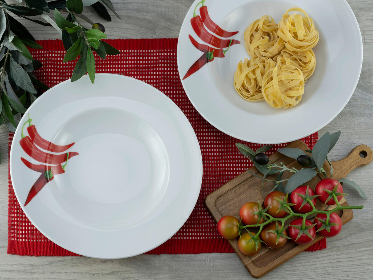 Weiß Pastateller-Set 4-teilig Chili-Motiv jetzt