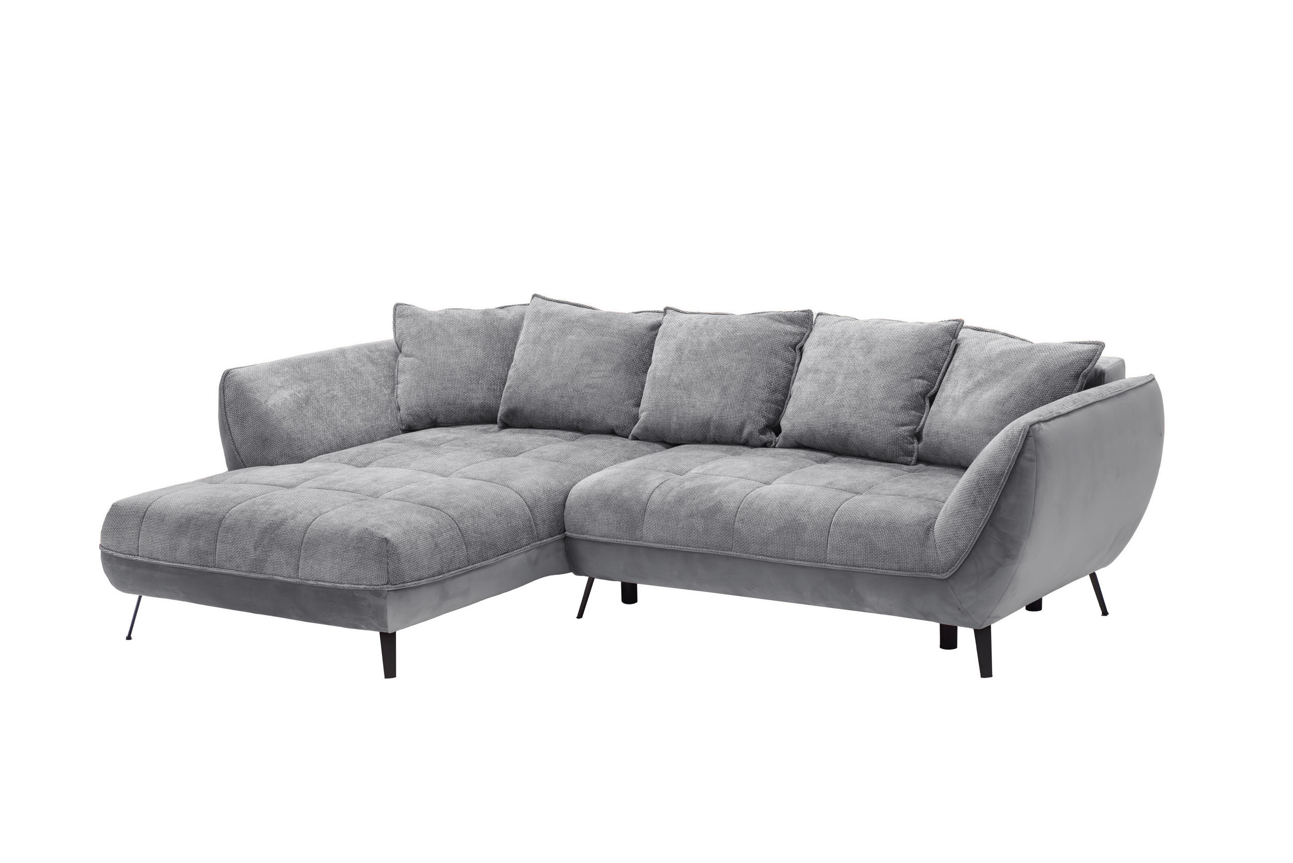 ECKSOFA in Struktur Hellgrau, Grau  - Hellgrau/Schwarz, Design, Textil/Metall (187/282cm) - Livetastic