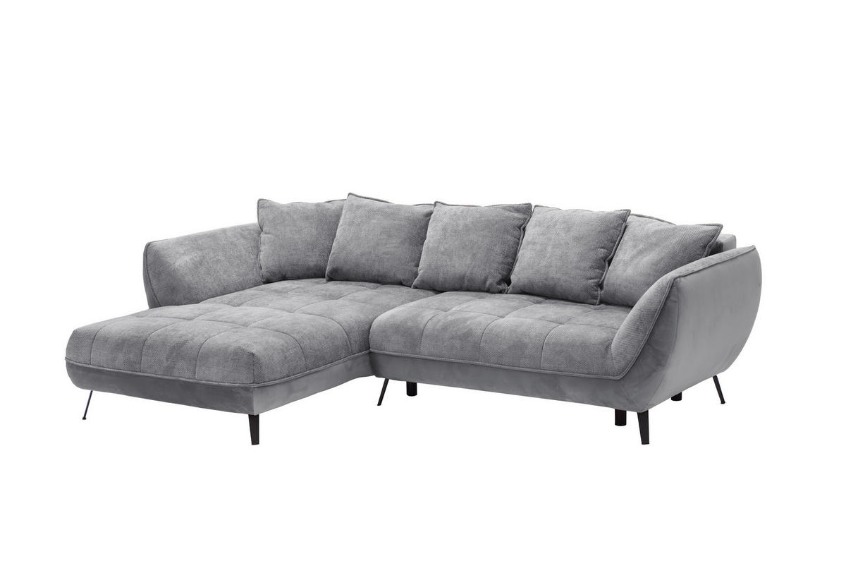 ECKSOFA in Struktur Hellgrau, Grau  187/282 cm  - Hellgrau/Schwarz, Design, Textil/Metall (187/282cm) - Livetastic