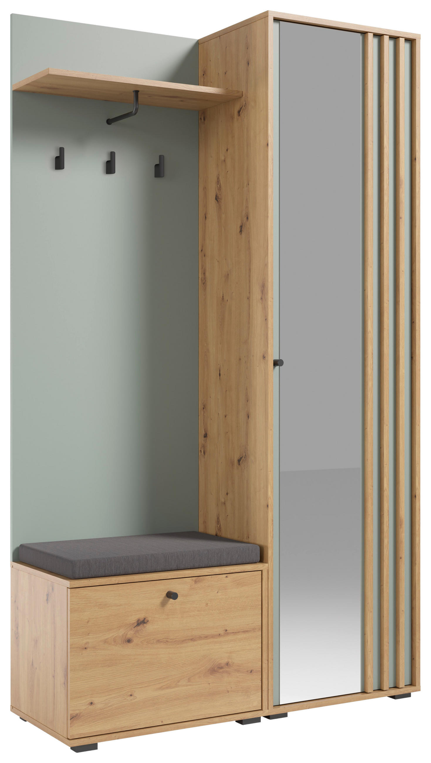 GARDEROBE 5-teilig  in 114/197/40 cm  - Salbeigrün/Eiche Artisan, Design, Glas/Holzwerkstoff (114/197/40cm) - Xora