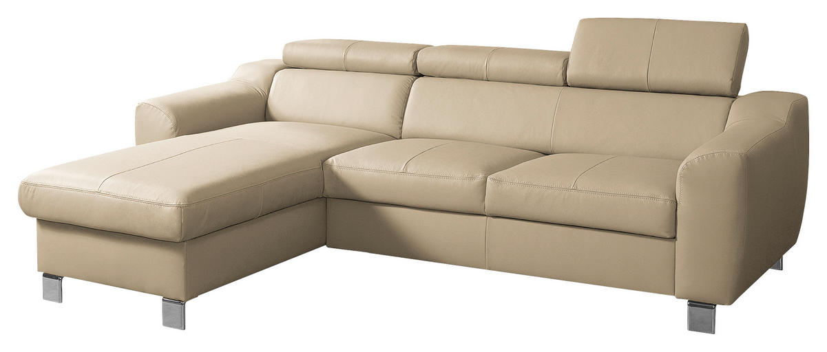 ECKSOFA Schwarz Echtleder Lederlook  - Chromfarben/Schwarz, Design, Leder/Textil (176/242cm) - Livetastic