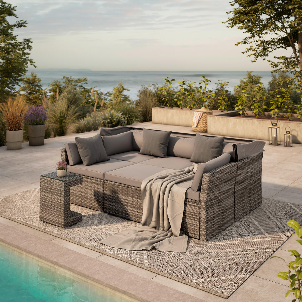 LOUNGEGARNITUR    - Grau, MODERN, Kunststoff/Metall - Ambia Garden