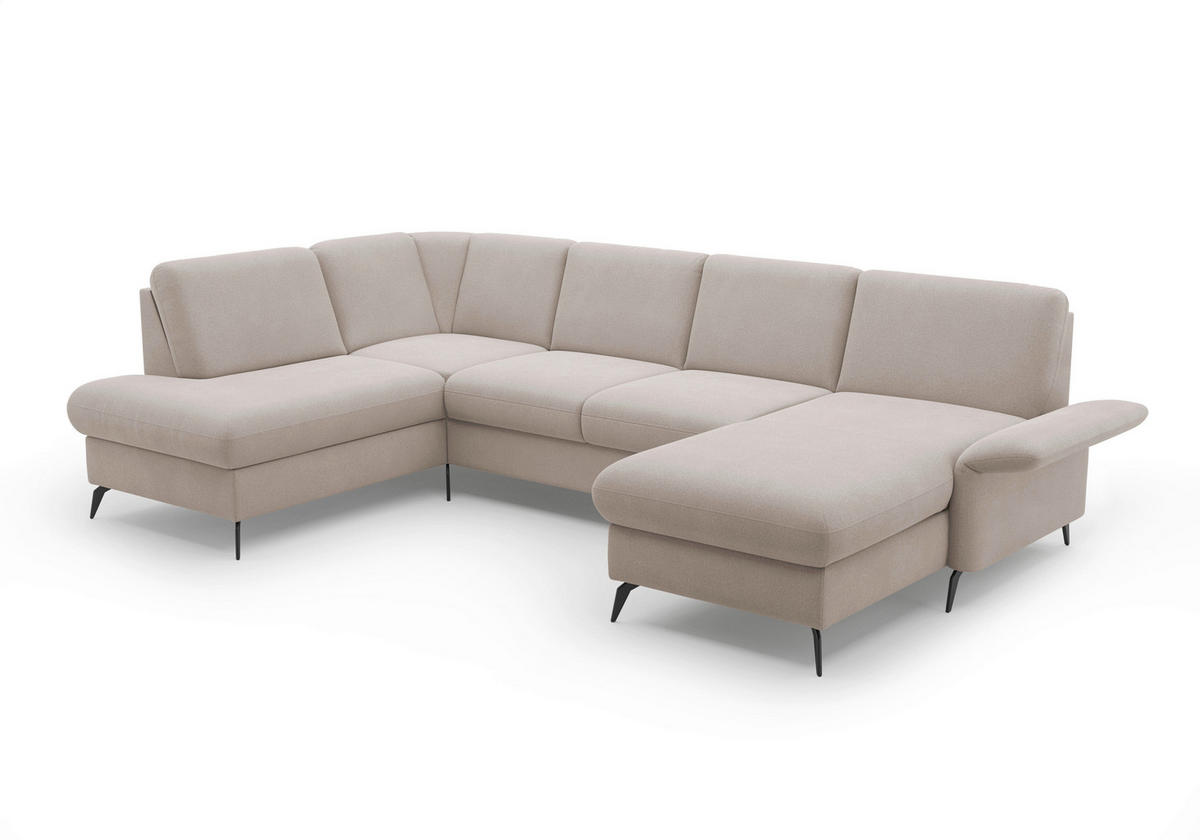 WOHNLANDSCHAFT Greige Flachgewebe  - Greige/Schwarz, KONVENTIONELL, Textil/Metall (195/314/164cm) - Sit & More