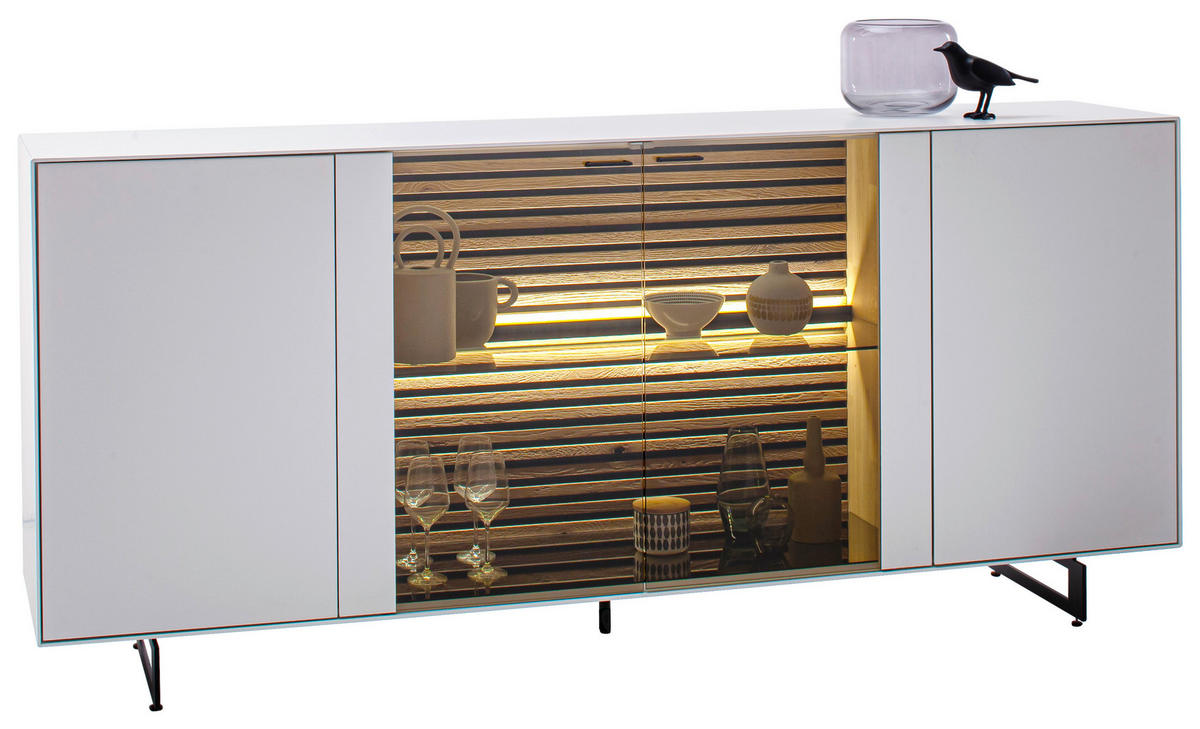 SIDEBOARD YONNA Weiss, Eichefarben  203/80/44 cm  - Weiss/Eichefarben, Design, Glas/Holz (203/80/44cm) - Schöner Wohnen