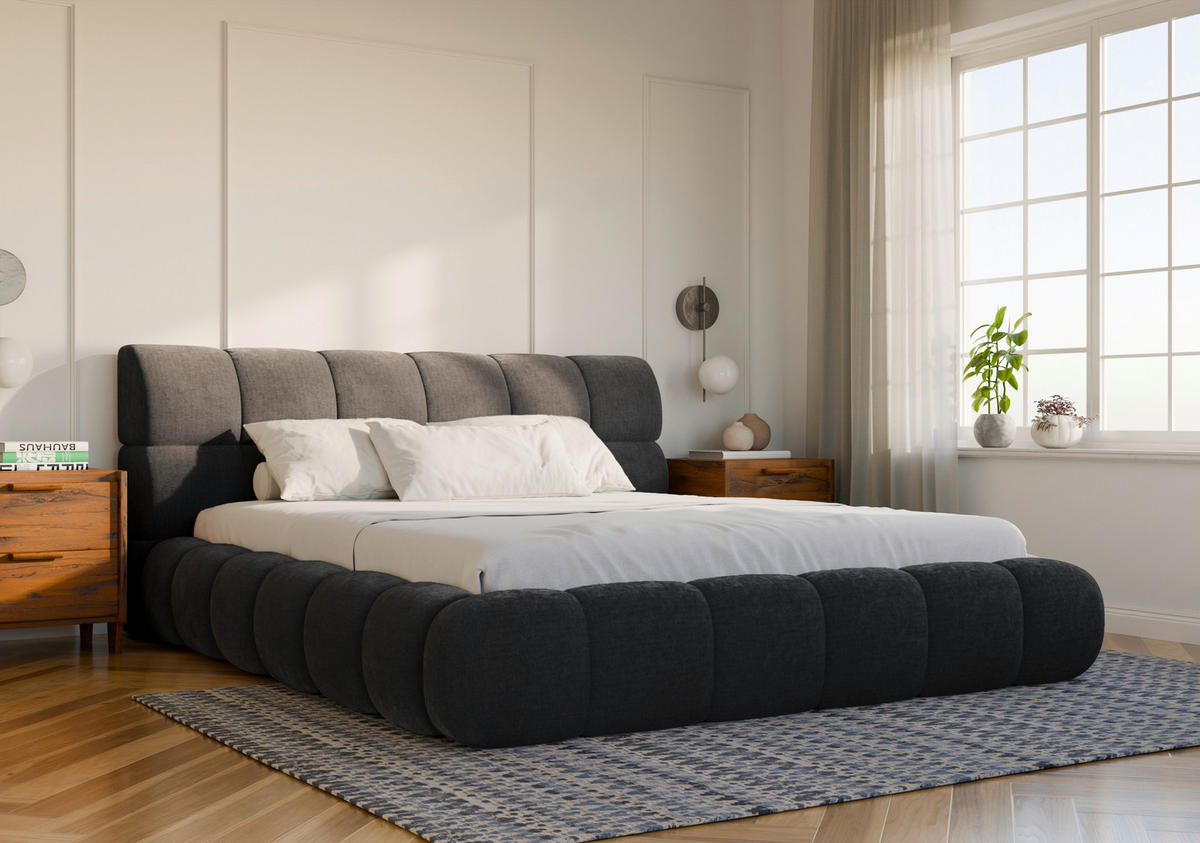 POLSTERBETT 180/200 cm,  in Dunkelgrau, Lattenrost, Bettkasten,  - Dunkelgrau/Schwarz, Design, Holz/Textil (180/200cm) - Chameo