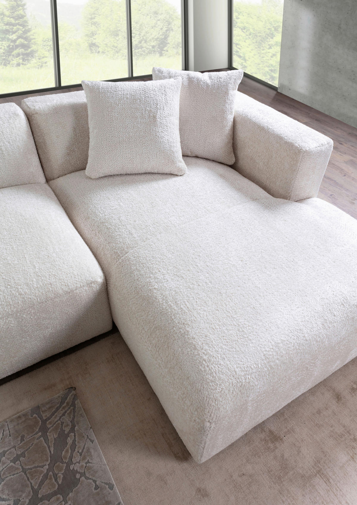 HÖRNSOFFA i chenille cremefärgad  - svart/cremefärgad, Modern, textil/plast (323/178cm) - Carryhome