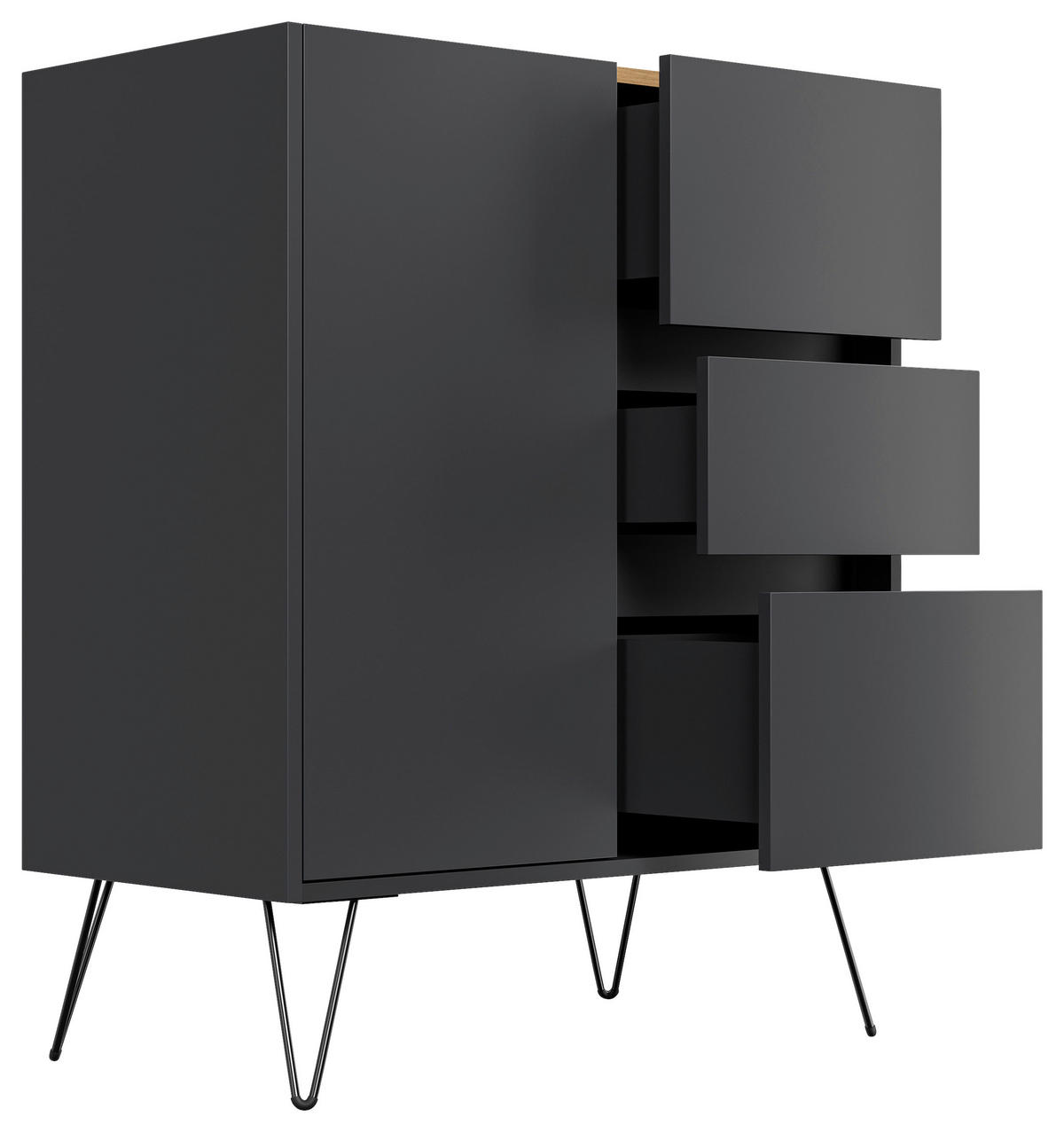 SIDEBOARD Posseik Industrial  in 76/93,6/42 cm  - Eichefarben/Graphitfarben, Design, Holzwerkstoff/Metall (76/93,6/42cm) - P & B