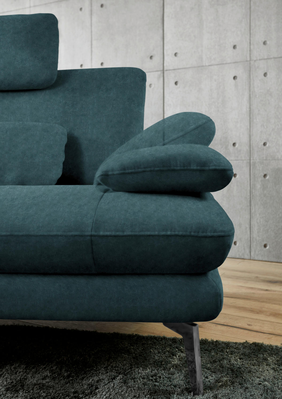 ECKSOFA in Velours Petrol  - Petrol/Schwarz, Design, Textil/Metall (184/284cm) - Dieter Knoll