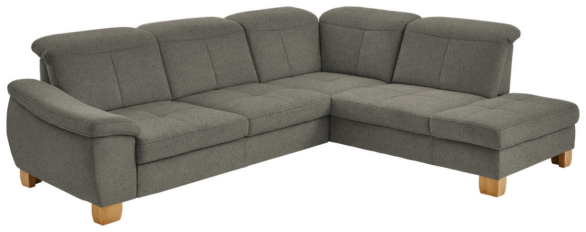 ECKSOFA in Flachgewebe Braun, Grün  - Wildeiche/Braun, Natur, Holz/Textil (301/243cm) - Voleo