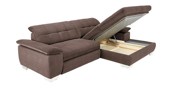 ECKSOFA in Mikrofaser Hellbraun  - Chromfarben/Hellbraun, Design, Textil/Metall (265/180cm) - Carryhome