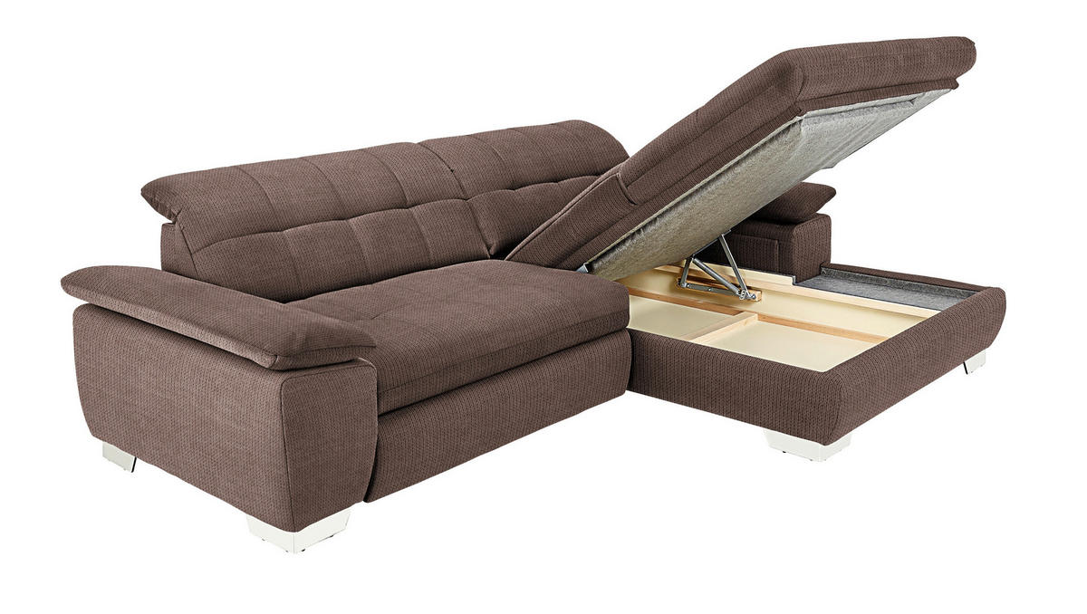 ECKSOFA in Mikrofaser Hellbraun  - Chromfarben/Hellbraun, Design, Textil/Metall (265/180cm) - Carryhome