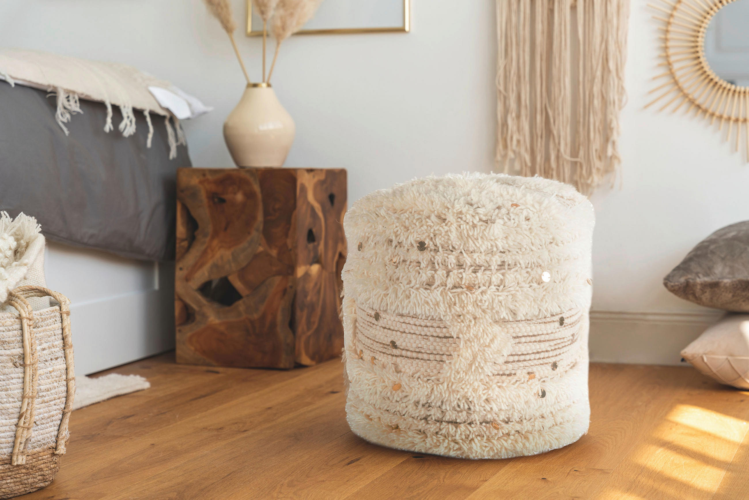 POUF in Creme, Grün Textil  - Creme/Grün, Design, Textil (35cm) - Kayoom