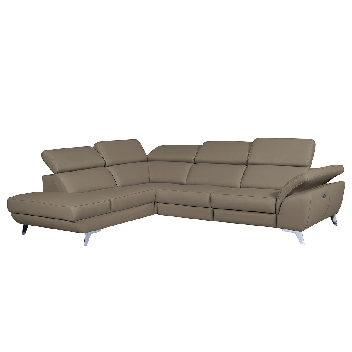 ECKSOFA  in Echtleder Taupe  228/283 cm  - Taupe/Silberfarben, Design, Leder/Metall (228/283cm) - Livetastic