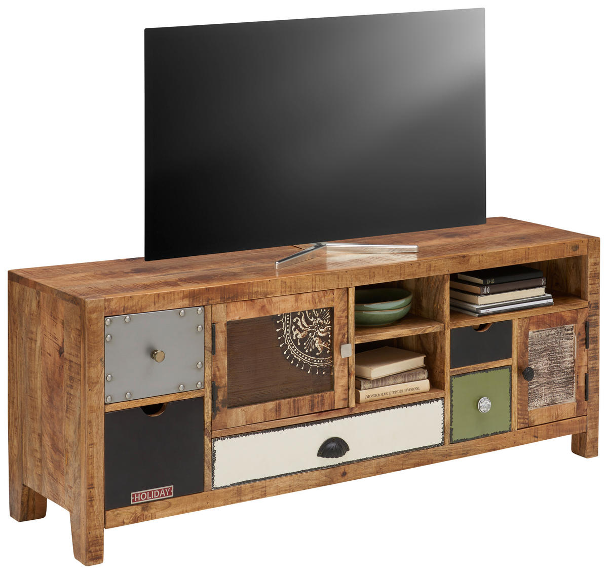 NÍZKÁ KOMODA, mangové dřevo, vícebarevná, 140/55/40 cm - bílá/černá, Lifestyle, kov/dřevo (140/55/40cm) - Landscape