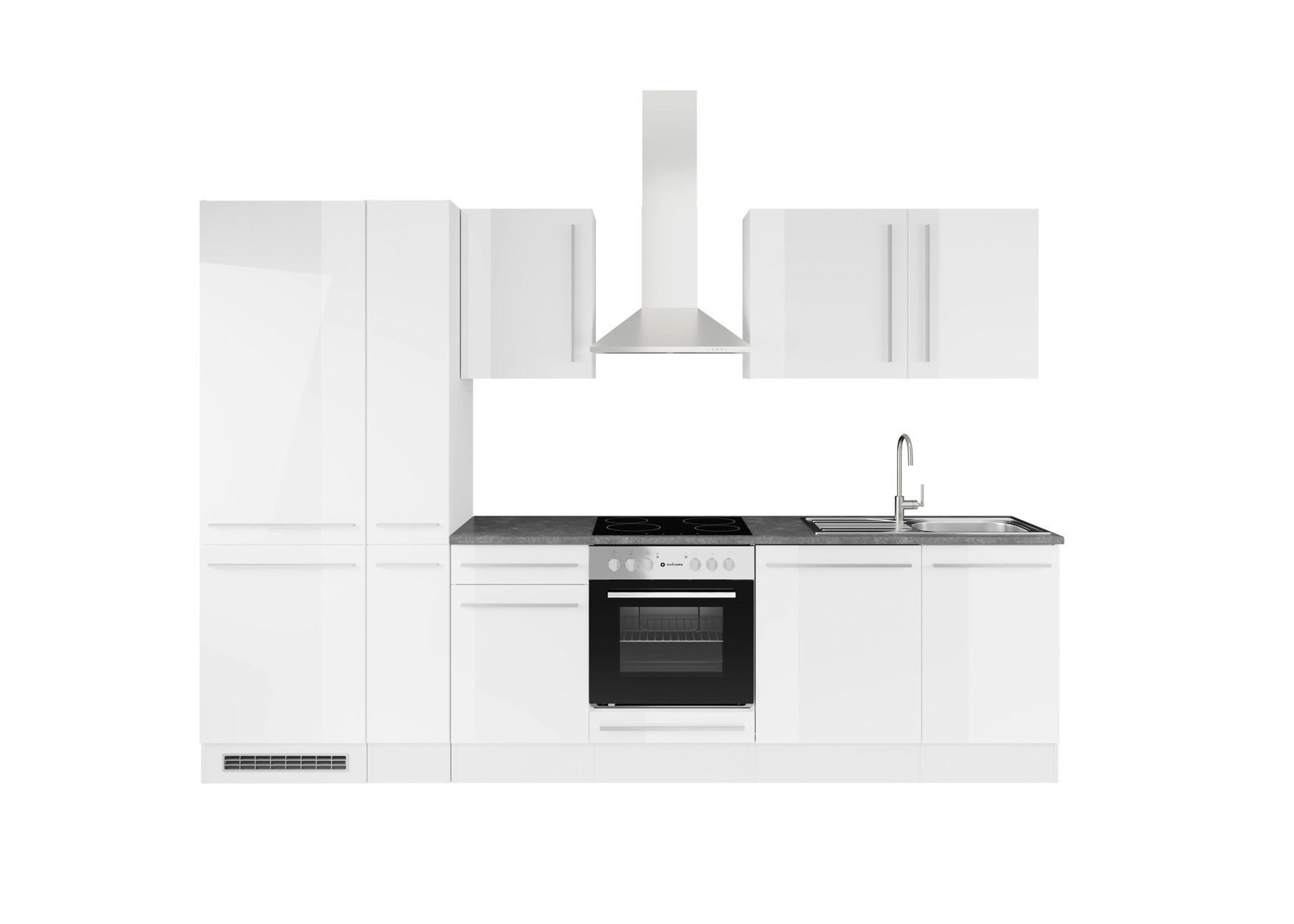 KÜCHENBLOCK 310 cm  in Weiß Hochglanz, Weiß  - Weiß Hochglanz/Dunkelgrau, LIFESTYLE, Holzwerkstoff/Kunststoff (310cm) - P & B