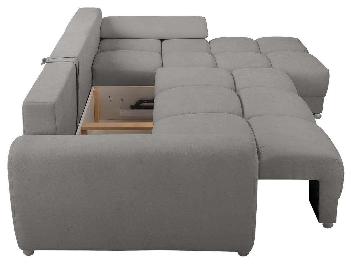 ECKSOFA in Mikrofaser Grau  - Silberfarben/Grau, Design, Textil/Metall (256/175cm) - Livetastic