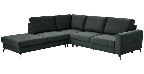 ECKSOFA Dunkelgrün Chenille  inkl. Rückenkissen, Bettkasten, Schlaffunktion, Rücken echt, Liegefläche im Originalstoff  - Dunkelgrün/Schwarz, KONVENTIONELL, Textil/Metall (257/275cm) - Carryhome