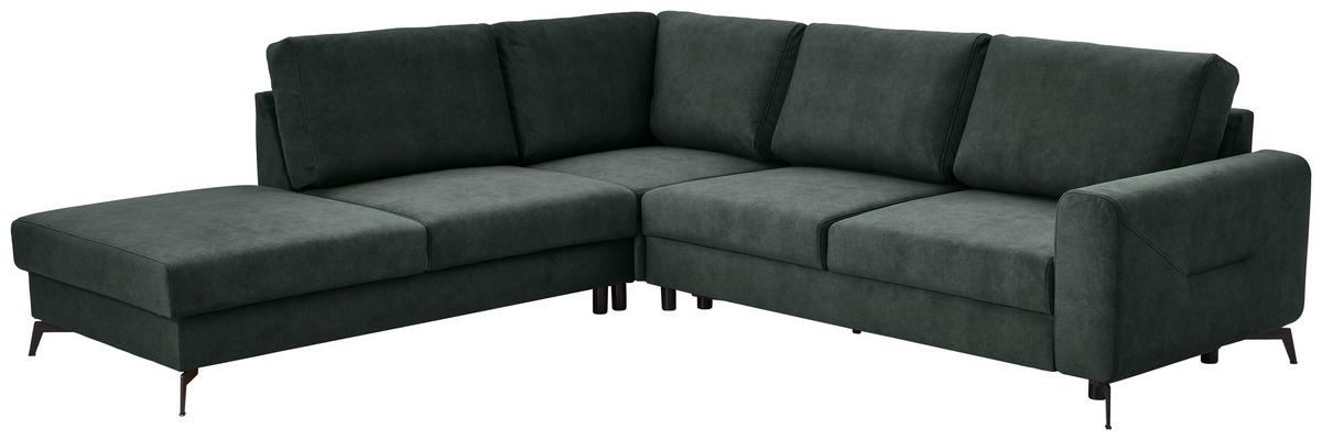 ECKSOFA in Chenille Dunkelgrün  257/275 cm  - Dunkelgrün/Schwarz, KONVENTIONELL, Textil/Metall (257/275cm) - MID.YOU