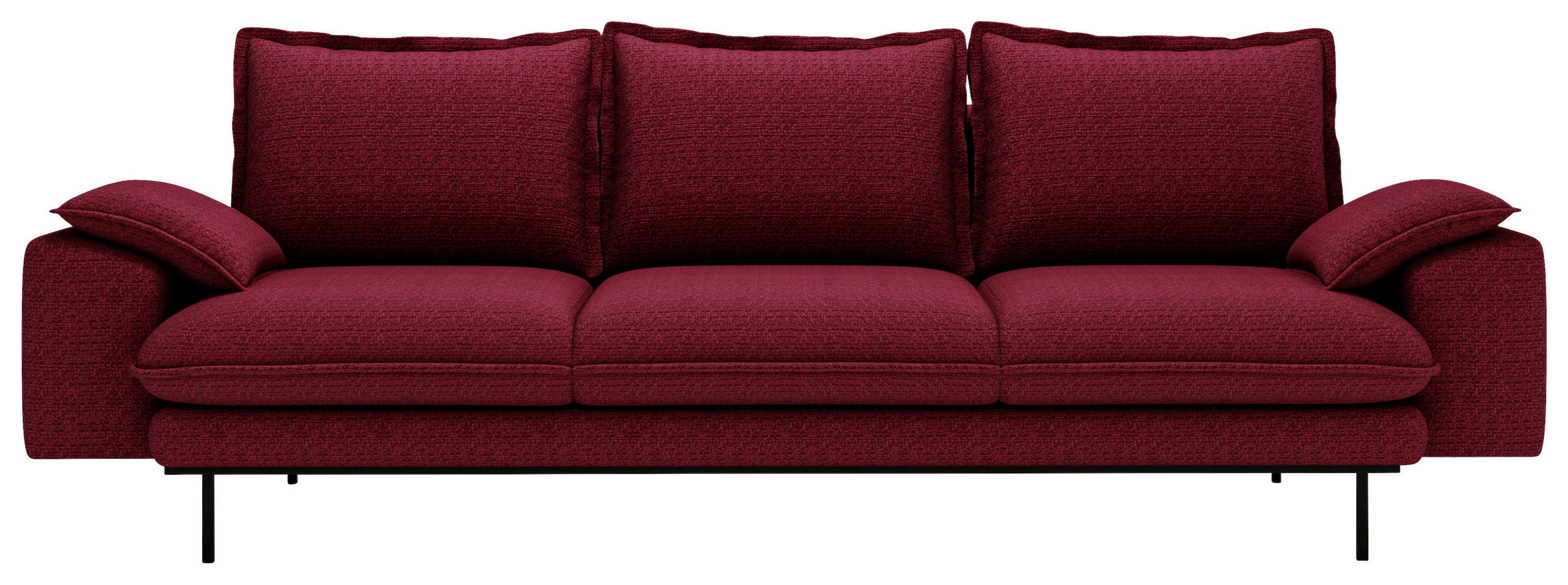 3-SITZER-SOFA Struktur Bordeaux  - Bordeaux/Schwarz, Design, Textil/Metall (267/92/97cm) - Livetastic