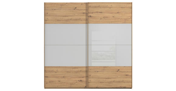 SCHWEBETÜRENSCHRANK 226/223/68 cm 2-türig Eiche Artisan, Seidengrau  - Eichefarben/Seidengrau, Design, Glas/Holzwerkstoff (226/223/68cm) - Xora