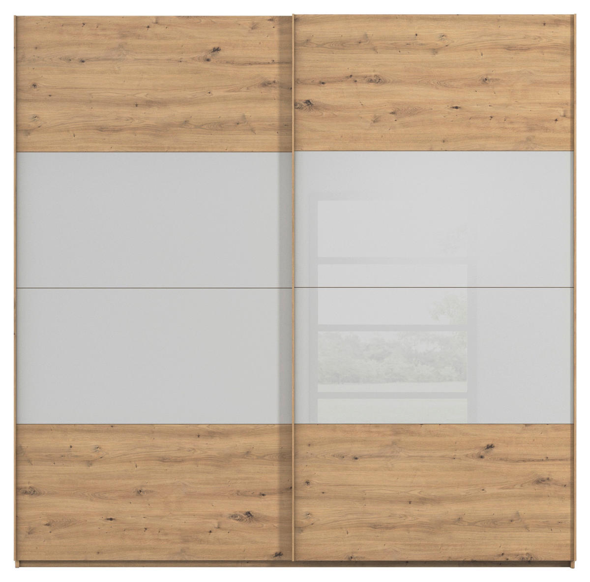 SCHWEBETÜRENSCHRANK 226/223/68 cm 2-türig Eiche Artisan, Seidengrau  - Eichefarben/Seidengrau, Design, Glas/Holzwerkstoff (226/223/68cm) - Xora