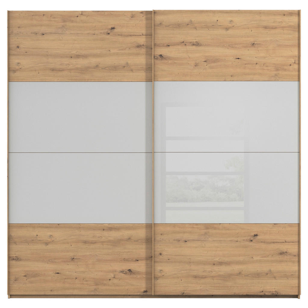 Thumbnail - Xora Schwebetürenschrank X-Tend, Eiche Artisan, Seidengrau, Metall, 9 Fächer, 226x223x68 cm, Blauer Engel, Made in Germa...