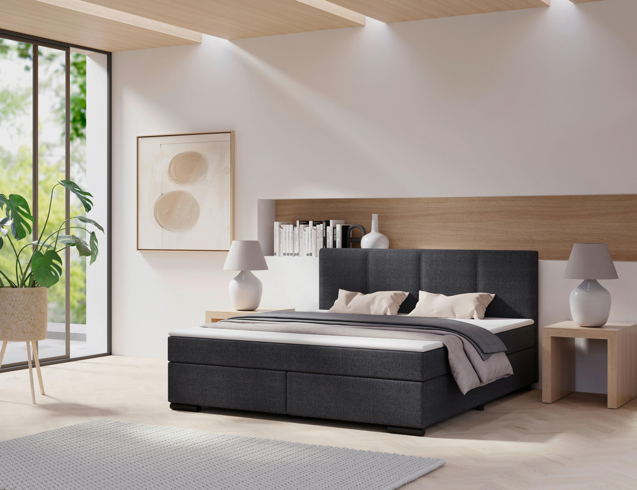 BOXSPRINGBETT 160/220 cm  in Anthrazit  - Anthrazit/Schwarz, MODERN, Karton/Holz (160/220cm) - P & B