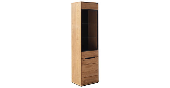 VITRINE  in furniert, massiv Wildeiche Wildeiche - Wildeiche/Schwarz, Natur, Glas/Holz (53/196/41cm) - Linea Natura