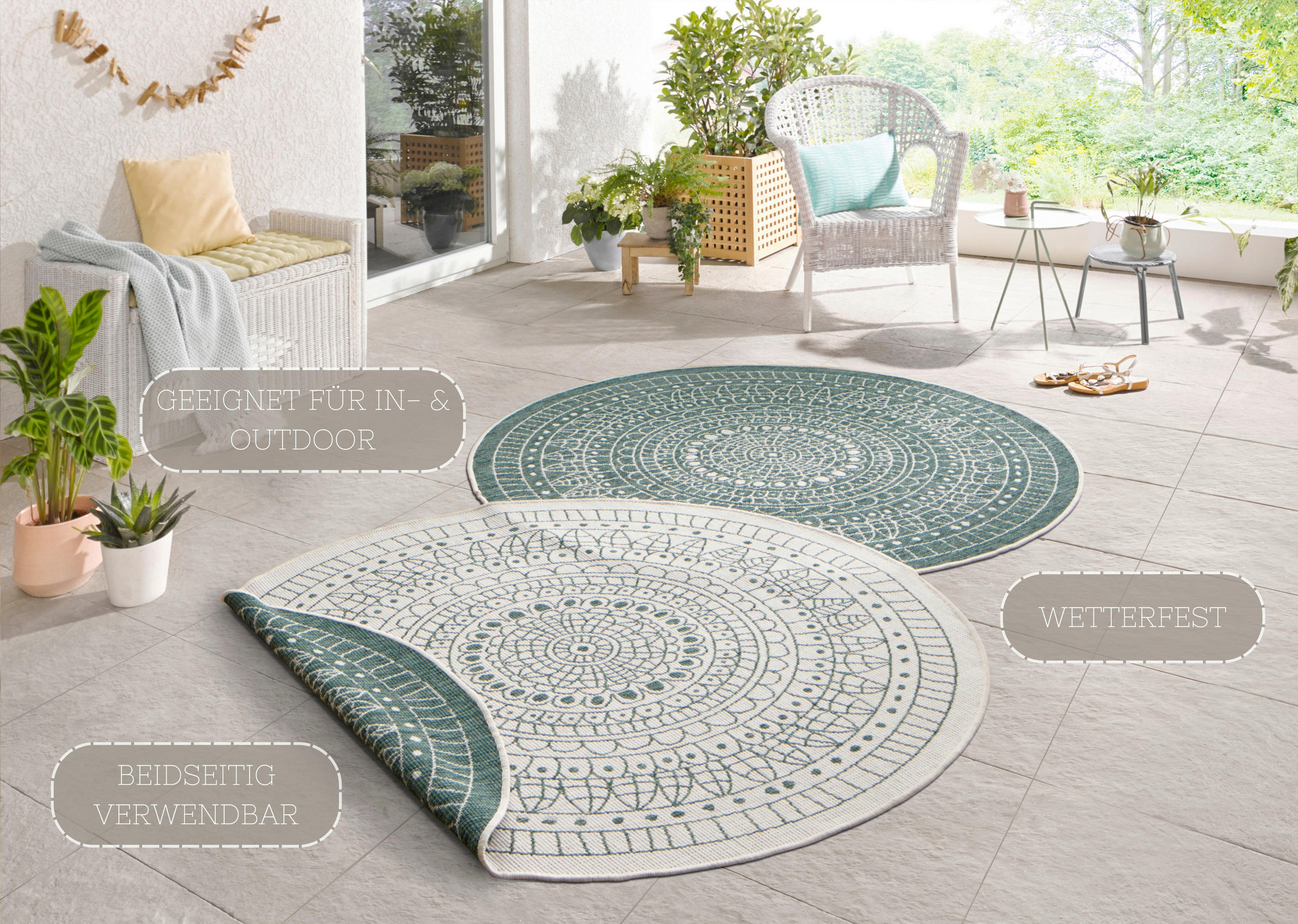 OUTDOORTEPPICH 200 cm Twin Creme, Dunkelgrün  - Dunkelgrün/Creme, Design, Kunststoff (200cm)