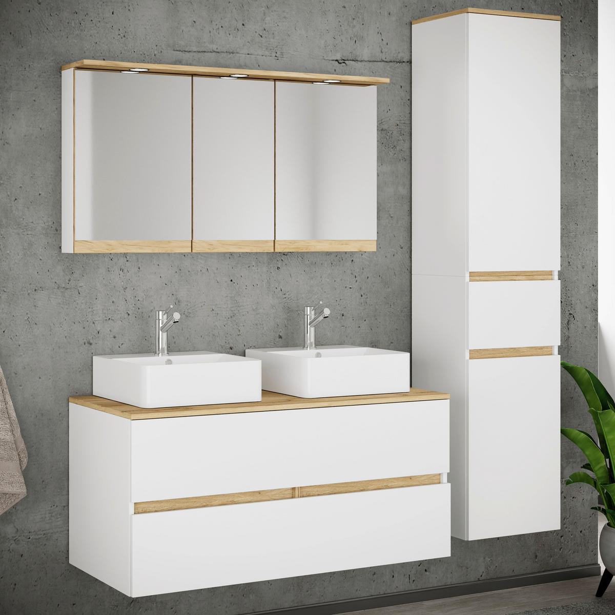 BADEZIMMER 5-teilig 151 cm  - Honigeiche/Weiss, Trend, Keramik/Holzwerkstoff (151cm) - MID.YOU