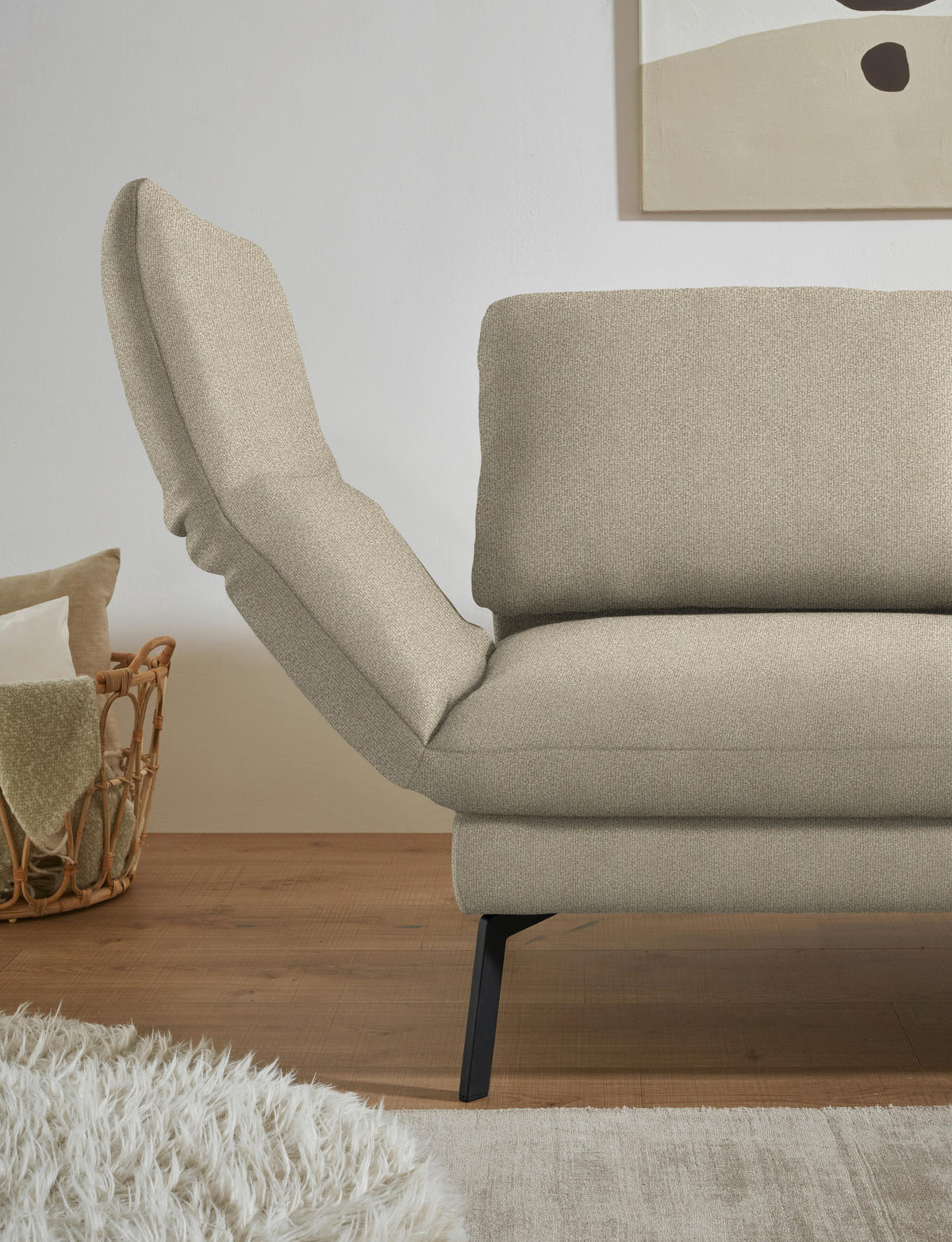ECKSOFA Flachgewebe Beige  - Beige/Schwarz, Design, Textil/Metall (255-365/175-224cm) - Dieter Knoll