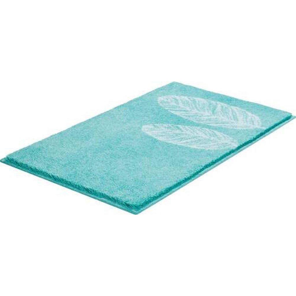 Thumbnail - Grund Badteppich Duetto, Türkis, Textil, Blätter, rechteckig, 60x100 cm, Oeko-Tex® Standard 100, Made in Europe, für Fuß...