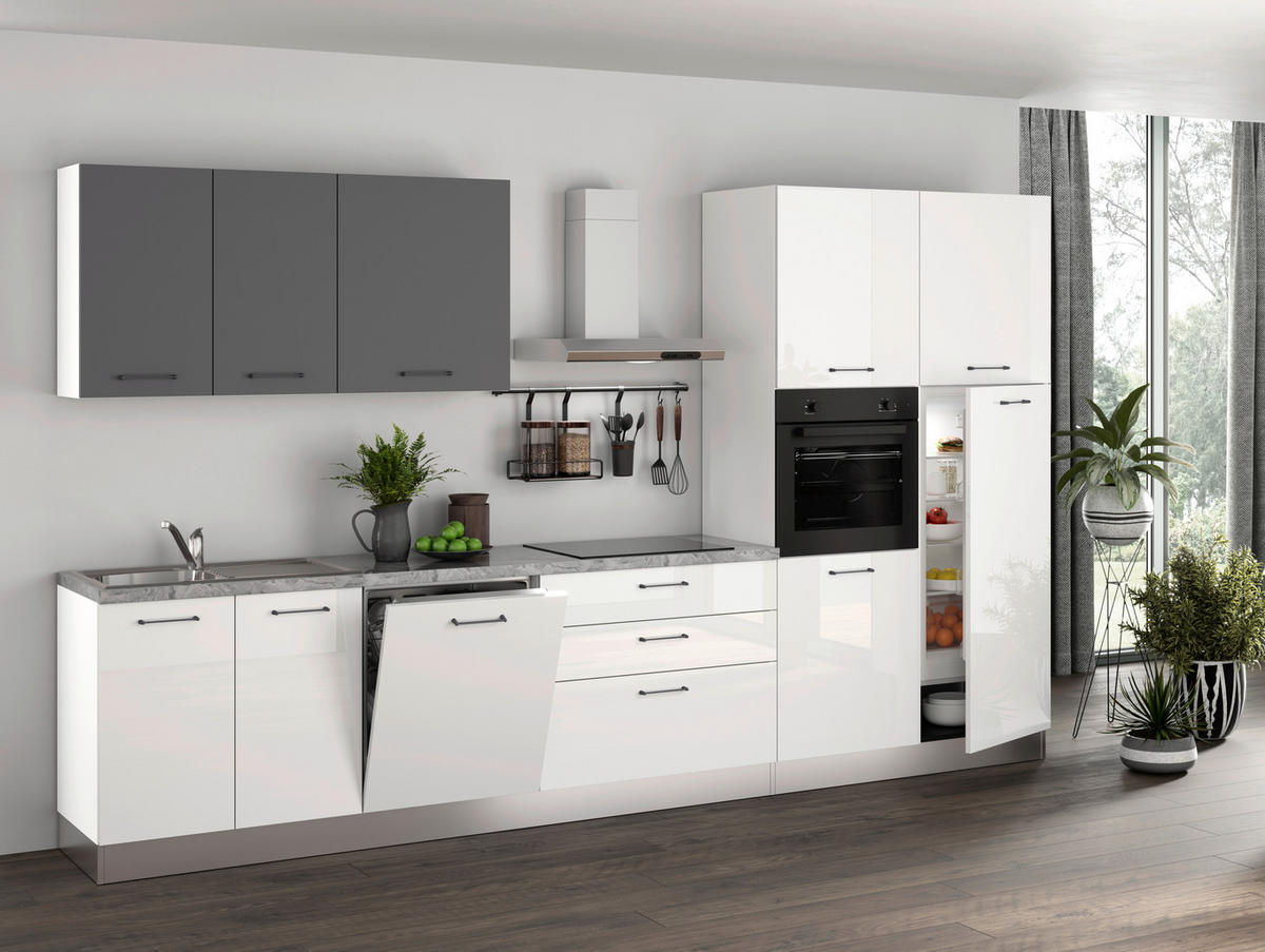 BLOK KUHINJA SA APARATIMA  bela, tamnosiva  - tamnosiva/magnolija, Moderno, metal/pločasti materijal (350/216/60cm) - Italstyle
