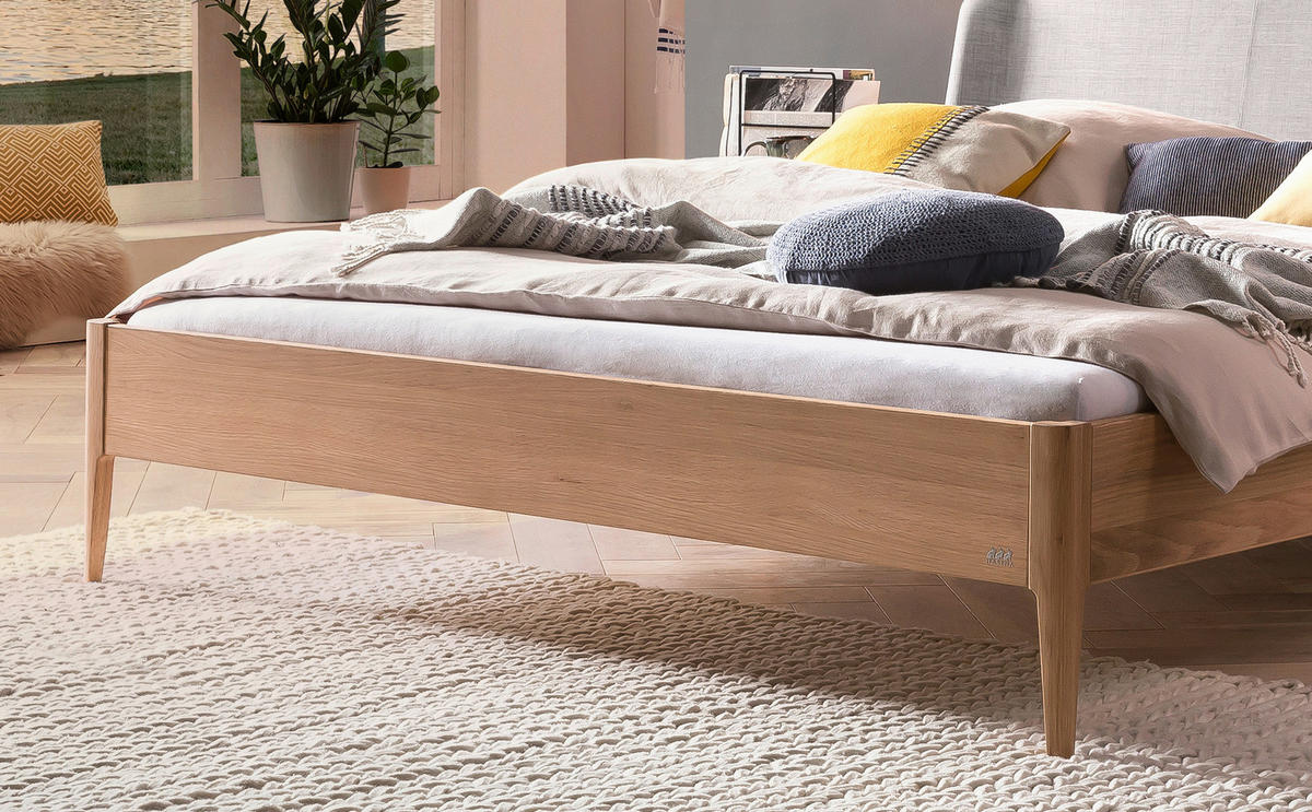 BETT 180/200 cm  in Eichefarben, Hellgrau  - Eichefarben/Hellgrau, Design, Holz/Textil (180/200cm) - Hasena