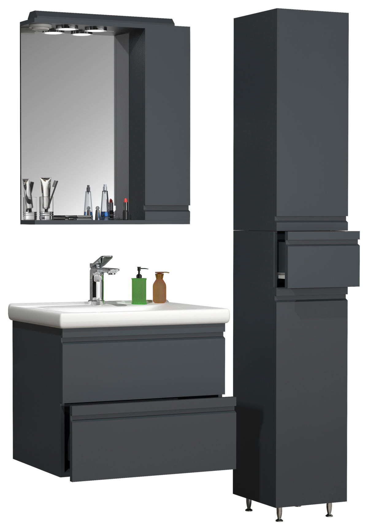 BADEZIMMER 4-teilig  in 90 cm  - Anthrazit/Weiß, MODERN, Glas/Keramik (90cm) - MID.YOU
