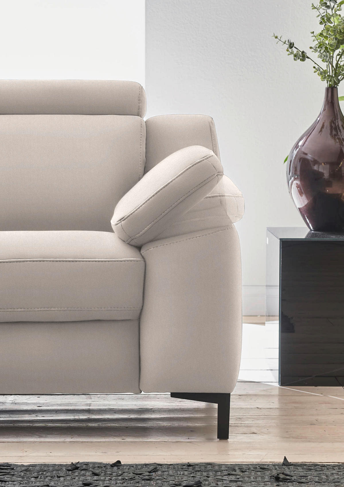 3-SITZER-SOFA in Chenille Beige  - Beige/Schwarz, Design, Textil/Metall (230/104/104cm) - Valdera