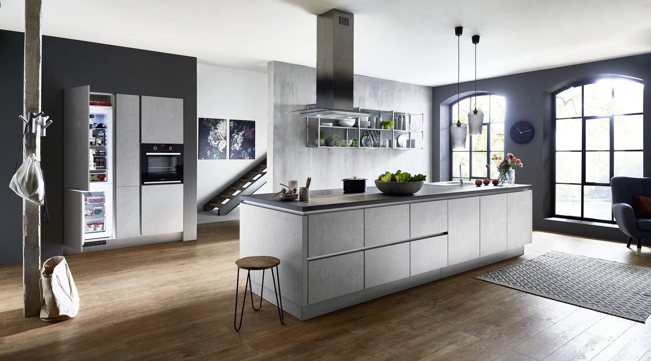 EINBAUKÜCHE   - Schieferfarben, Design, Holzwerkstoff - Celina