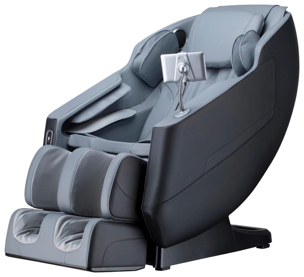 MASSAGESESSEL Fixed po Series  mit Lederlook Grau, Schwarz Relaxfunktion, Liegefunktion, Netzbetrieb, Massagefunktion, USB-Anschluss, ausziehbare Fußstütze, automatische Rückholfunktion, Bluetooth-Lautsprecher, inklusive Armlehnen, Nackenkissen abnehmbar Rückenkissen, Nackenstütze, Sitzkissen, Relaxfunktion, Fußteilverstellung, Nackenkissen  - Schwarz/Grau, KONVENTIONELL, Kunststoff/Textil (136/74,5/104,6cm) - Novel