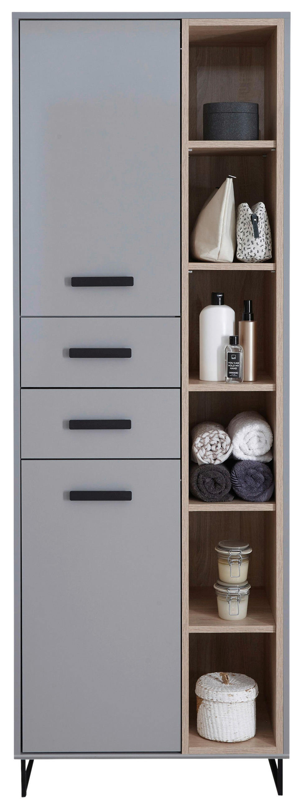 HOCHSCHRANK 65/185/38 cm  - Schwarz/Grau, Natur, Holzwerkstoff/Kunststoff (65/185/38cm) - home24