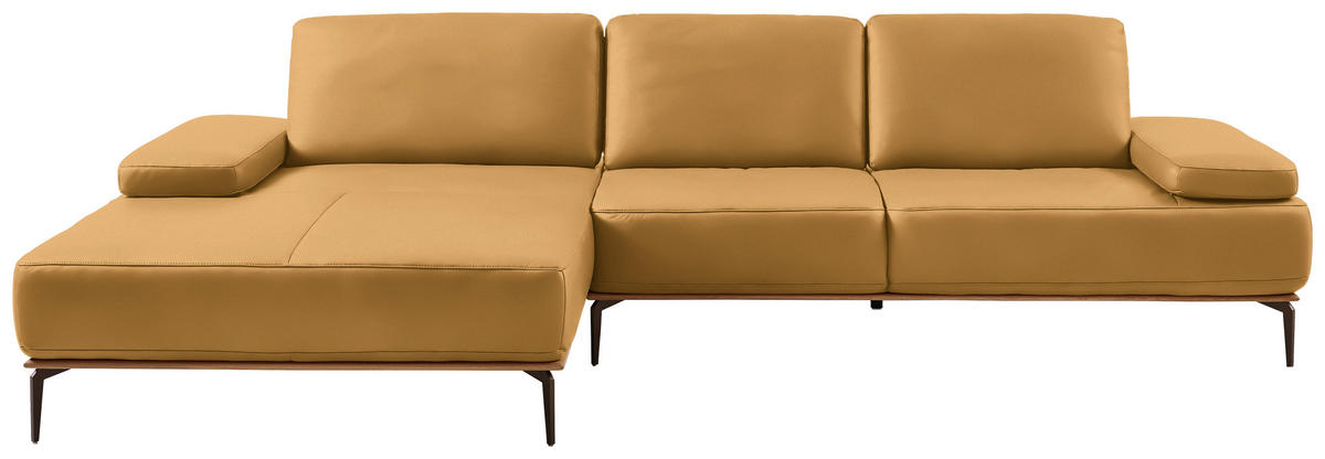 ECKSOFA Echtleder Currygelb  - Currygelb/Bronzefarben, Design, Leder/Holz (176/314cm) - Valnatura