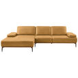 ECKSOFA 16580 Sprint in Echtleder Currygelb  176/314 cm  - Currygelb/Bronzefarben, Design, Leder/Holz (176/314cm) - Valnatura