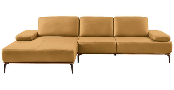 ECKSOFA 16580 Sprint in Echtleder Currygelb  176/314 cm  - Currygelb/Bronzefarben, Design, Leder/Holz (176/314cm) - Valnatura