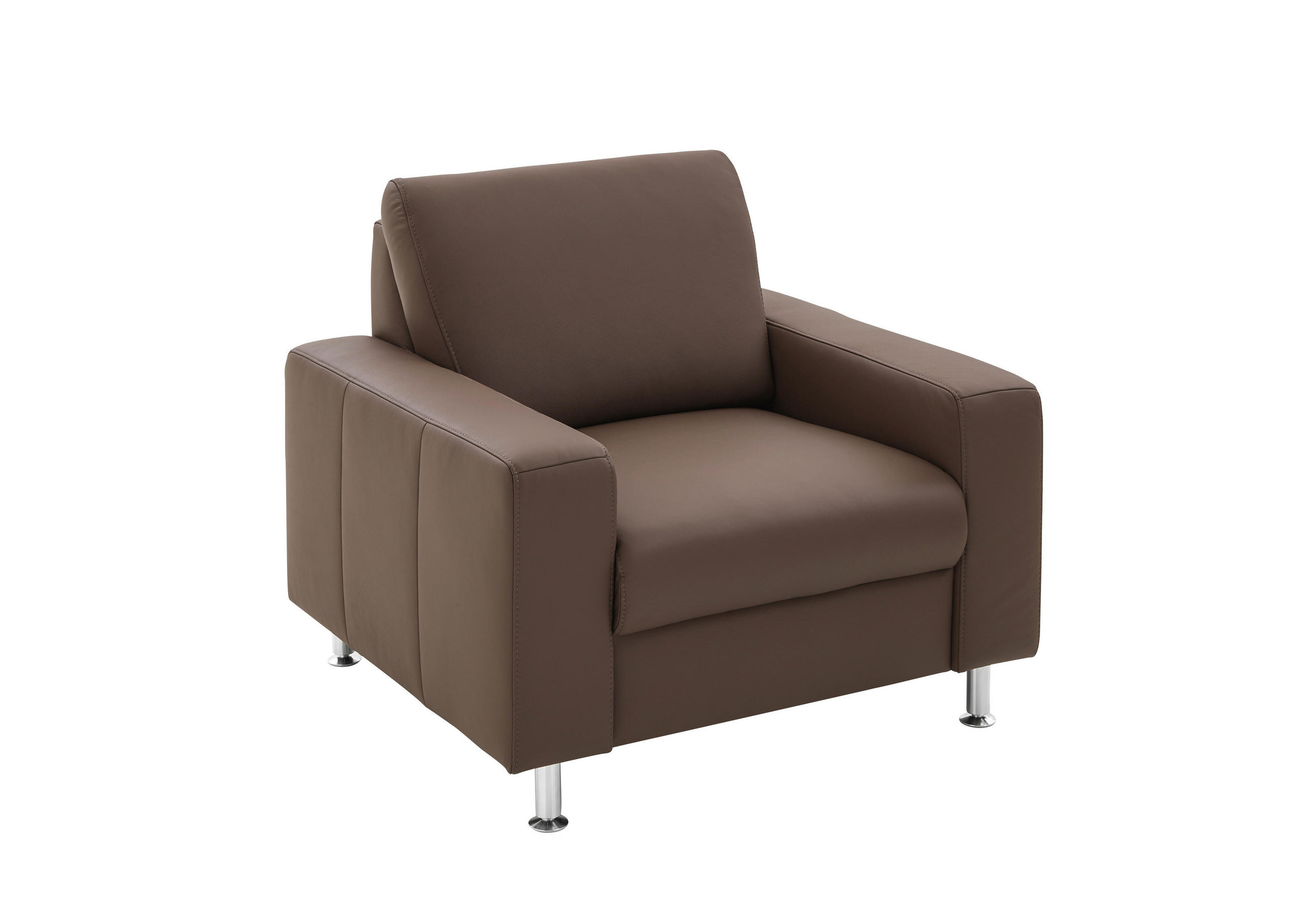 SESSEL Echtleder Dunkelbraun    - Chromfarben/Dunkelbraun, Design, Leder/Metall (96/86/93cm) - Beldomo Premium