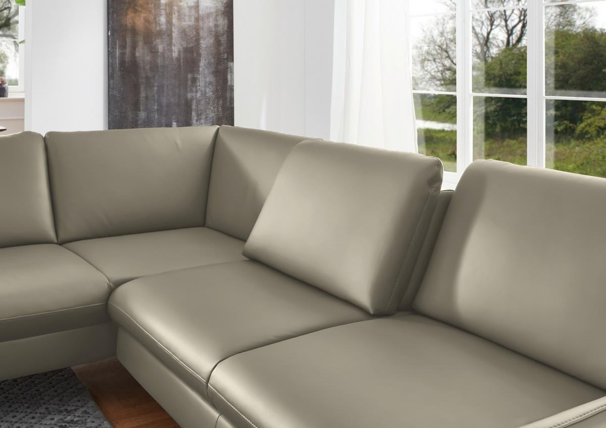 ECKSOFA in Echtleder Ecru  - Ecru/Alufarben, Konventionell, Leder/Metall (220/284cm) - Beldomo Premium