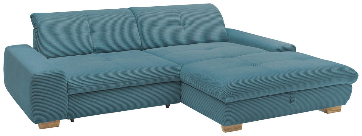 ECKSOFA Blau Cord  - Blau/Eichefarben, Design, Holz/Textil (276/198cm) - SetOne by Musterring